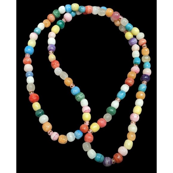 Retro Rainbow Dyed Stone And Glass Beaded Necklace - Picture 1 of 4